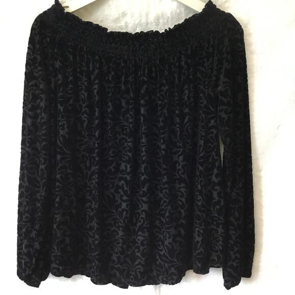 LOFT Black Velvet Flower Off Shoulder Top - Picture 1 of 11